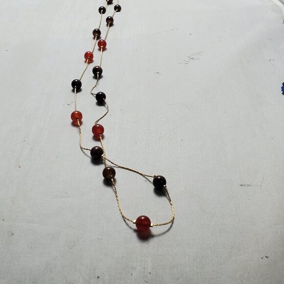 Ali Khan carnelian stone multi color beaded necklace with gold chain - Picture 5 of 11